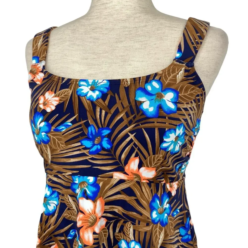 LANDS END NWT Tropical Palm Print Scoop Neck Flutter Tankini Swim Top Size XS